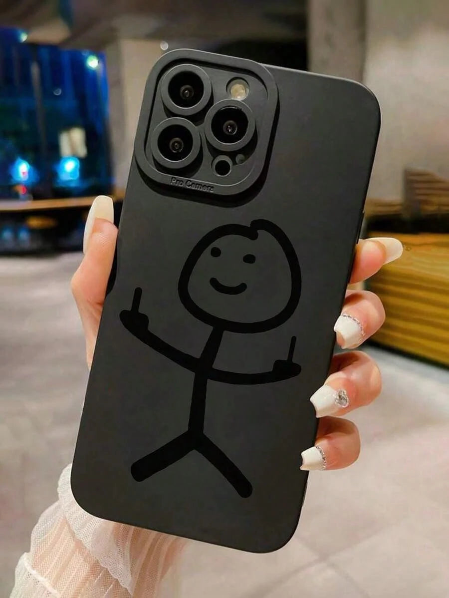 Smiling Face Painted Anti-Drop Perforated Black Minimalist Protective Phone Case Compatible With 16/15 XR/7/8/16 ProMax/13 Case/ 15 ProMax/12 ProMax/13 ProMax/14 ProMax 13 14 11 12P14 Women P11 Soft