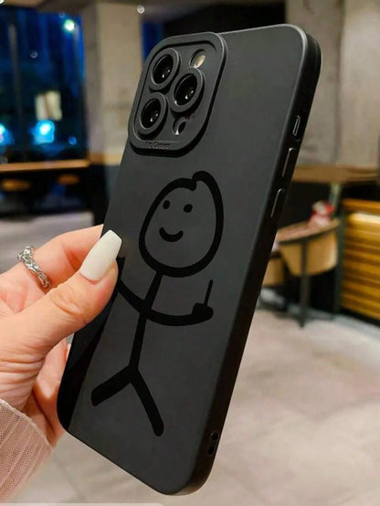 Smiling Face Painted Anti-Drop Perforated Black Minimalist Protective Phone Case Compatible With 16/15 XR/7/8/16 ProMax/13 Case/ 15 ProMax/12 ProMax/13 ProMax/14 ProMax 13 14 11 12P14 Women P11 Soft