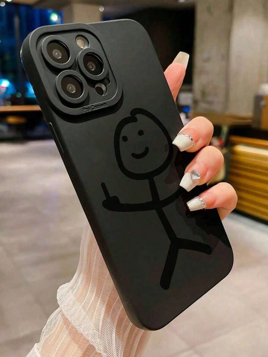 Smiling Face Painted Anti-Drop Perforated Black Minimalist Protective Phone Case Compatible With 16/15 XR/7/8/16 ProMax/13 Case/ 15 ProMax/12 ProMax/13 ProMax/14 ProMax 13 14 11 12P14 Women P11 Soft