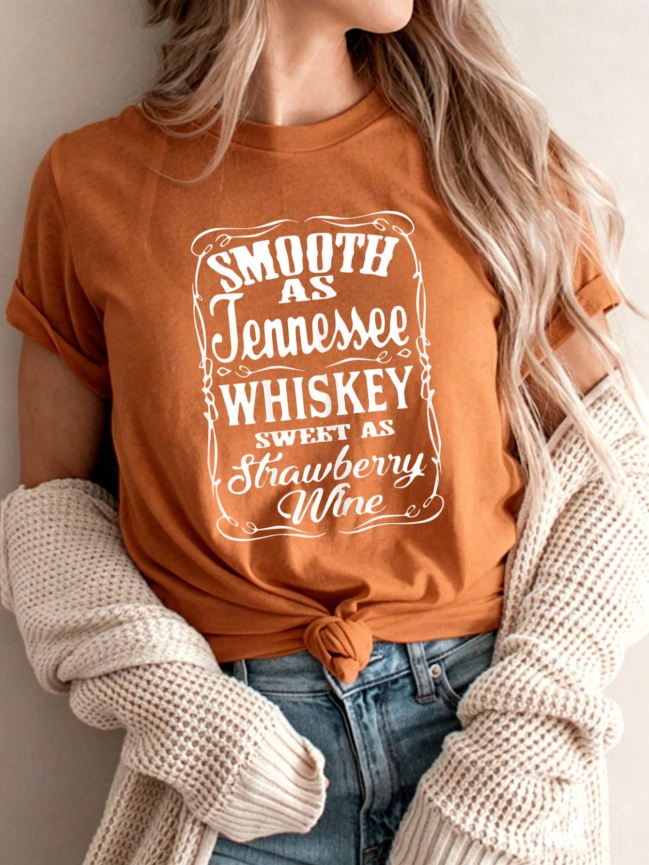 Smooth As Tennessee Whiskey Sweet As Strawberry Wine Print Colored Cotton T-Shirt,Women's Colored Cotton T-Shirt Understated Casual Tee Y2K Style