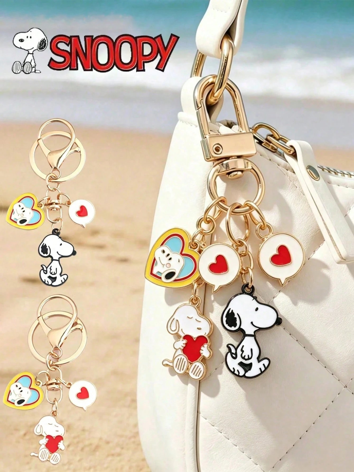 SNOOPY 2pcs Creative Cute Cartoon Metal Keychain Personalized Cartoon Peripheral Couple Backpack Decoration Pendant