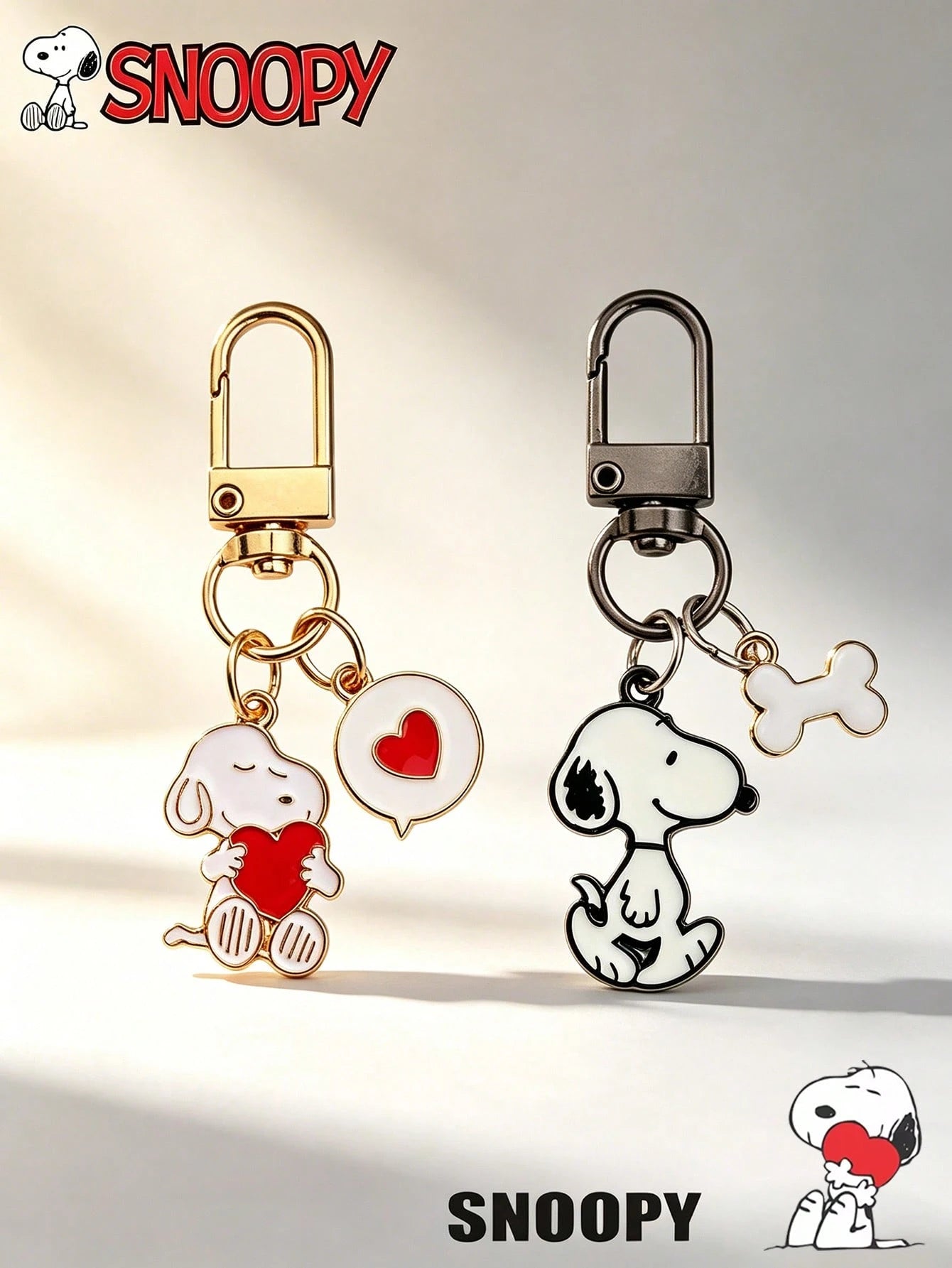 SNOOPY 2pcs Creative Cute Cartoon Metal Keychain Personalized Cartoon Peripheral Couple Backpack Decoration Pendant
