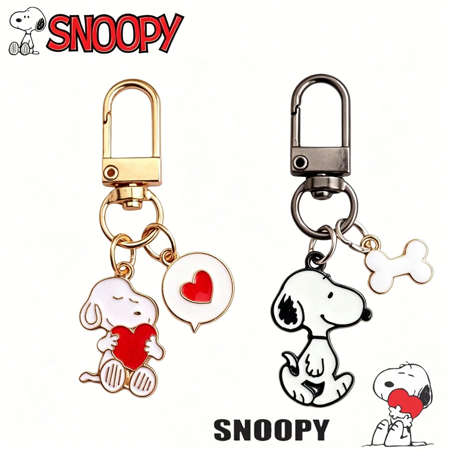 SNOOPY 2pcs Creative Cute Cartoon Metal Keychain Personalized Cartoon Peripheral Couple Backpack Decoration Pendant