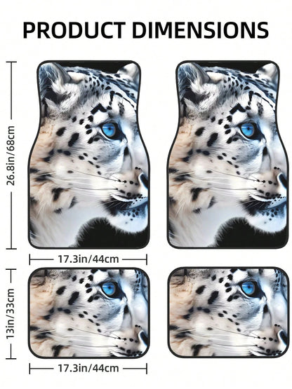 Snow Leopard Pattern 4-Piece Custom Printed All-Weather Floor Mats- Universal Fit For Suv, Truck, Van| Easy Clean