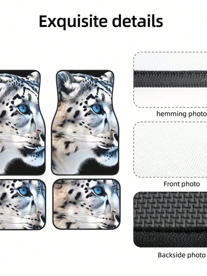 Snow Leopard Pattern 4-Piece Custom Printed All-Weather Floor Mats- Universal Fit For Suv, Truck, Van| Easy Clean
