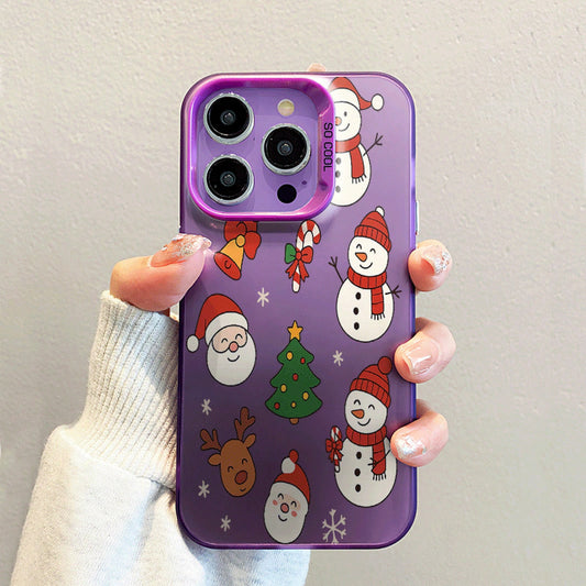 Snowman, Snowflake, Santa Claus Design Large Hole Frosted Thickened Phone Case For IPhone 17 Air/16/15/14/13/12 Pro Max/17 16 Plus 11 X/Xs Max/7/8/SE Anti-Drop Anti-Fingerprint Protective Case