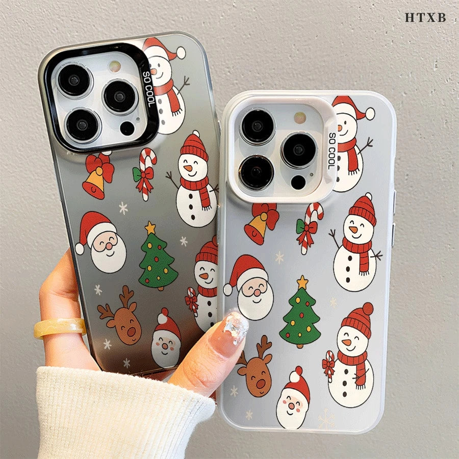 Snowman, Snowflake, Santa Claus Design Large Hole Frosted Thickened Phone Case For IPhone 17 Air/16/15/14/13/12 Pro Max/17 16 Plus 11 X/Xs Max/7/8/SE Anti-Drop Anti-Fingerprint Protective Case