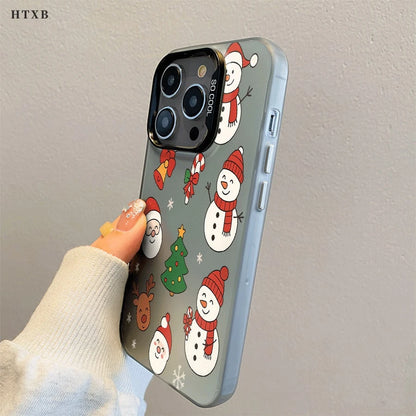 Snowman, Snowflake, Santa Claus Design Large Hole Frosted Thickened Phone Case For IPhone 17 Air/16/15/14/13/12 Pro Max/17 16 Plus 11 X/Xs Max/7/8/SE Anti-Drop Anti-Fingerprint Protective Case