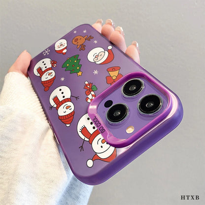 Snowman, Snowflake, Santa Claus Design Large Hole Frosted Thickened Phone Case For IPhone 17 Air/16/15/14/13/12 Pro Max/17 16 Plus 11 X/Xs Max/7/8/SE Anti-Drop Anti-Fingerprint Protective Case