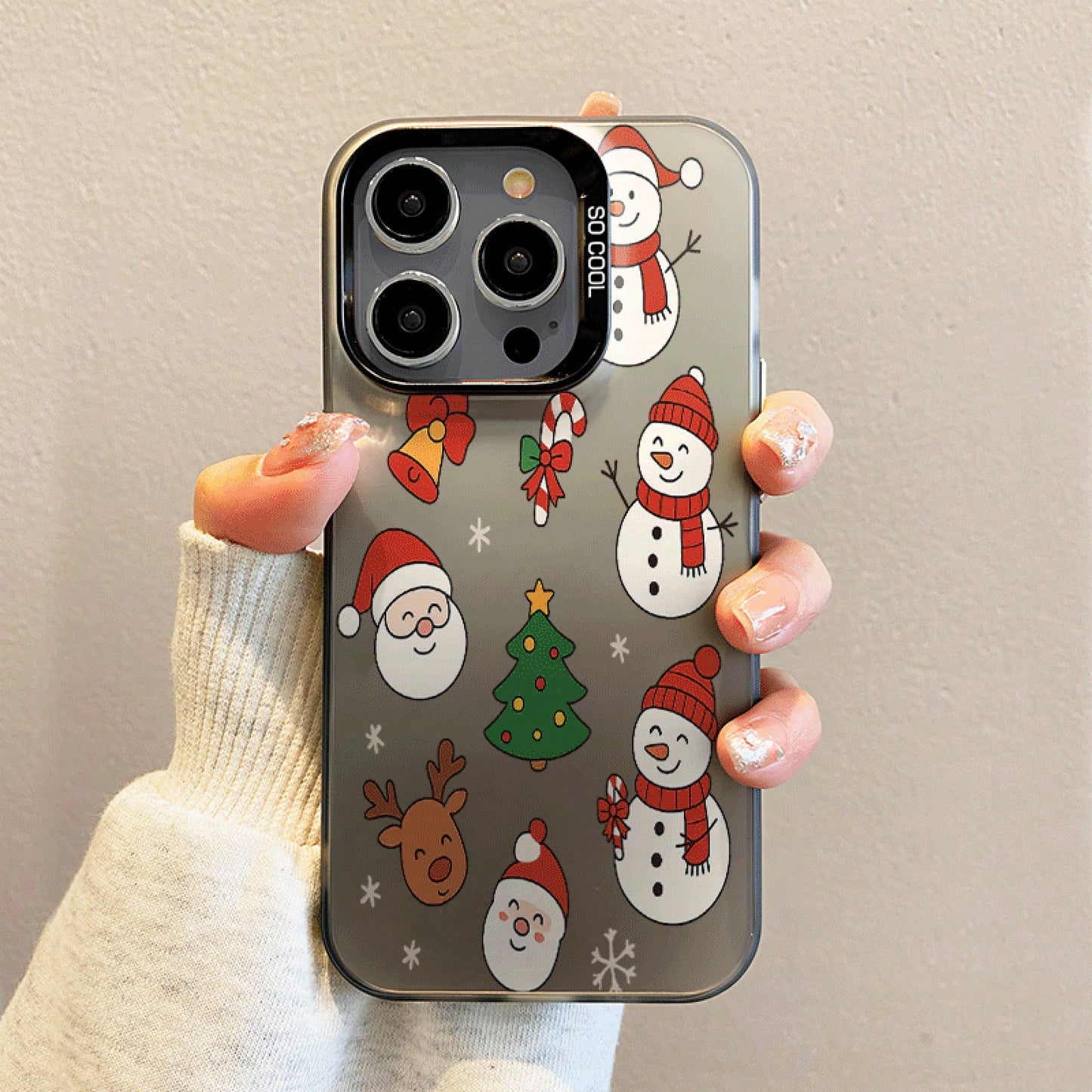 Snowman, Snowflake, Santa Claus Design Large Hole Frosted Thickened Phone Case For IPhone 17 Air/16/15/14/13/12 Pro Max/17 16 Plus 11 X/Xs Max/7/8/SE Anti-Drop Anti-Fingerprint Protective Case