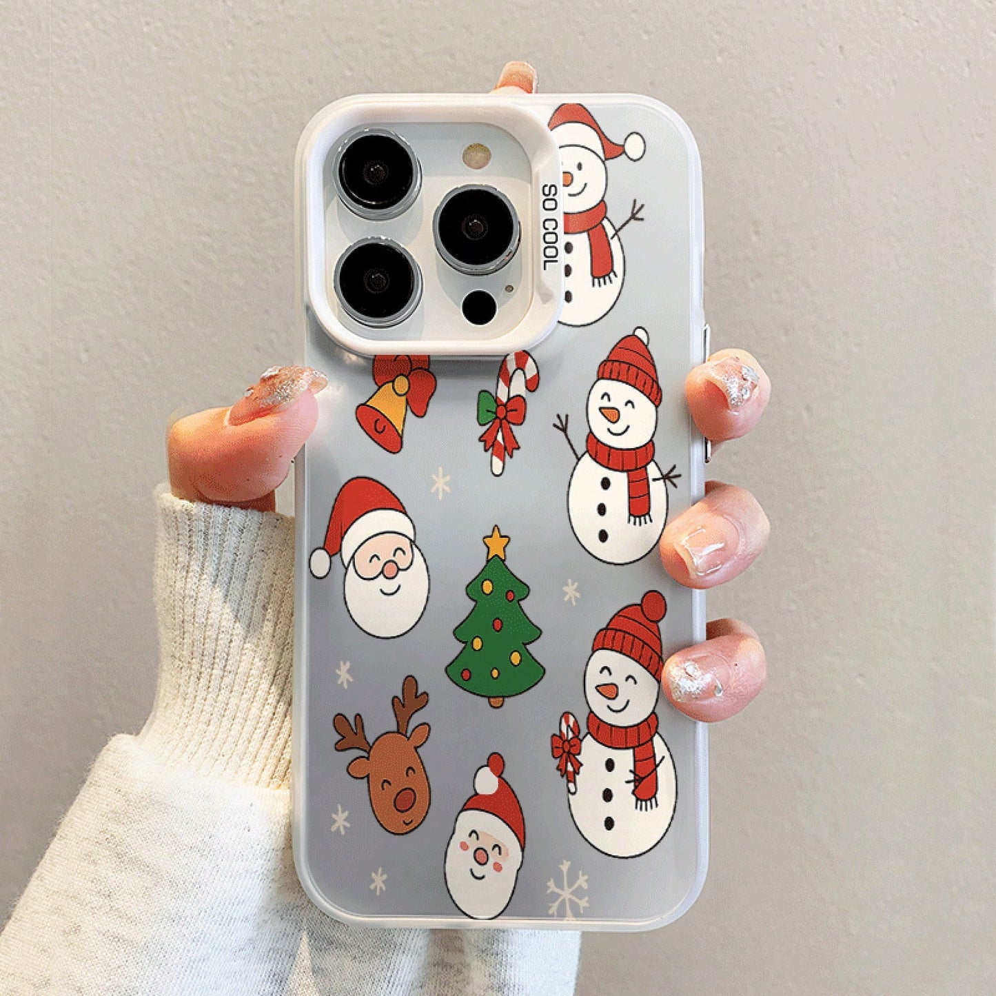 Snowman, Snowflake, Santa Claus Design Large Hole Frosted Thickened Phone Case For IPhone 17 Air/16/15/14/13/12 Pro Max/17 16 Plus 11 X/Xs Max/7/8/SE Anti-Drop Anti-Fingerprint Protective Case