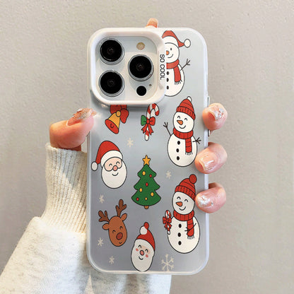 Snowman, Snowflake, Santa Claus Design Large Hole Frosted Thickened Phone Case For IPhone 17 Air/16/15/14/13/12 Pro Max/17 16 Plus 11 X/Xs Max/7/8/SE Anti-Drop Anti-Fingerprint Protective Case