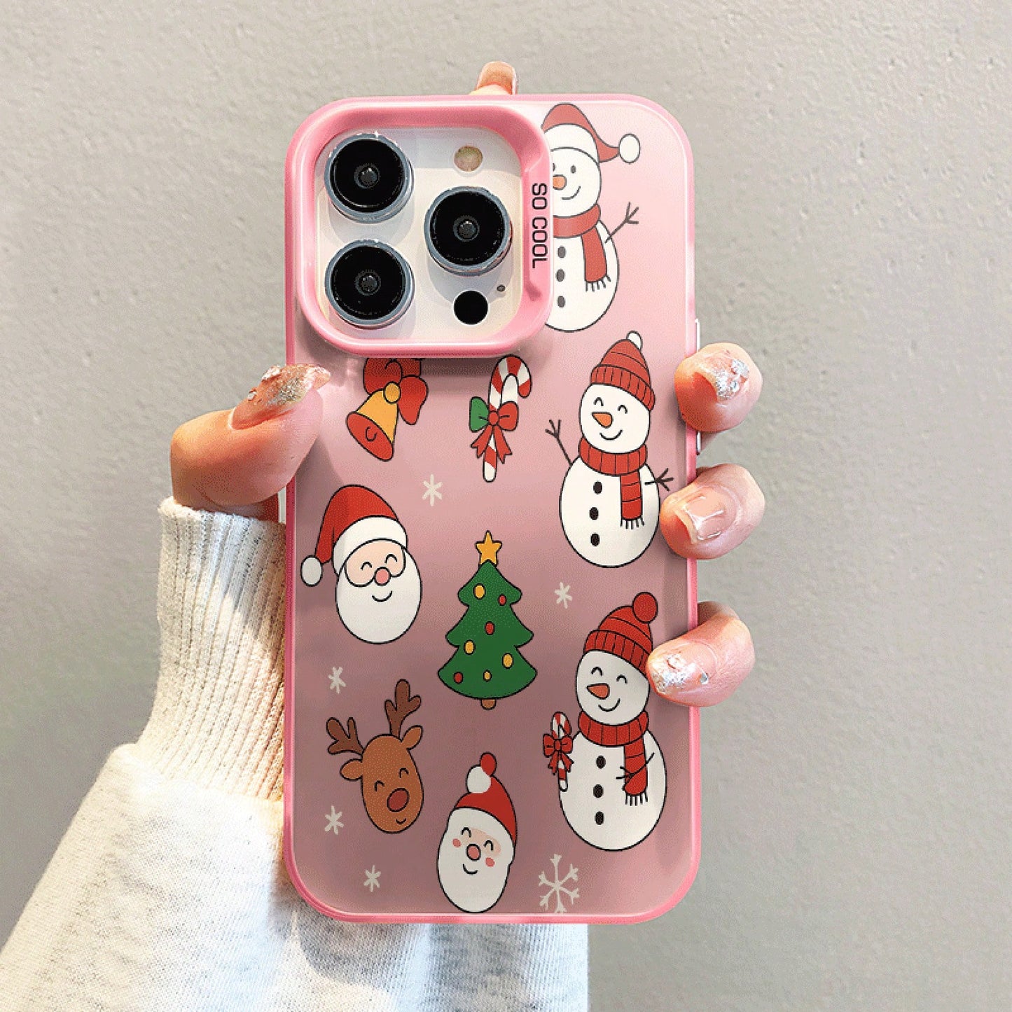 Snowman, Snowflake, Santa Claus Design Large Hole Frosted Thickened Phone Case For IPhone 17 Air/16/15/14/13/12 Pro Max/17 16 Plus 11 X/Xs Max/7/8/SE Anti-Drop Anti-Fingerprint Protective Case