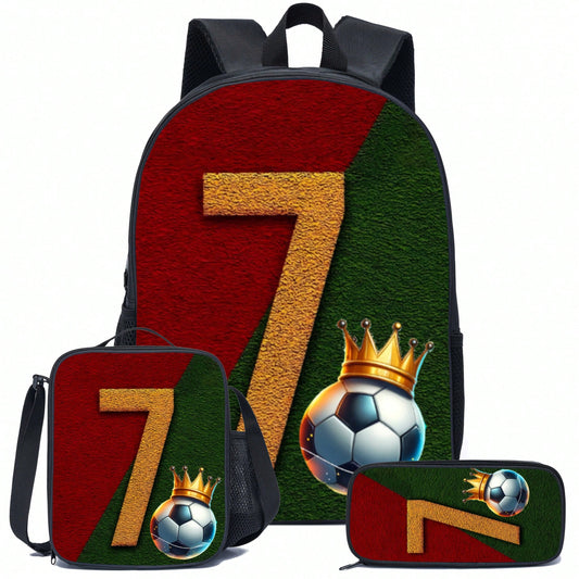 Soccer-Themed Backpack For Boys, Sports Outdoor Bag With Zip Closure, Polyester, Hand Washable