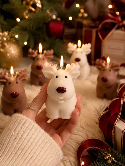 Soft Cute Rudolph Reindeer Silicone Candle Mold, 3D Sitting Pose Large Antlers Round Nose Deer Figurine One-Piece Mold, Heat-Resistant Flexible Non-Stick Silicone For Complete Demolding And Repeated C