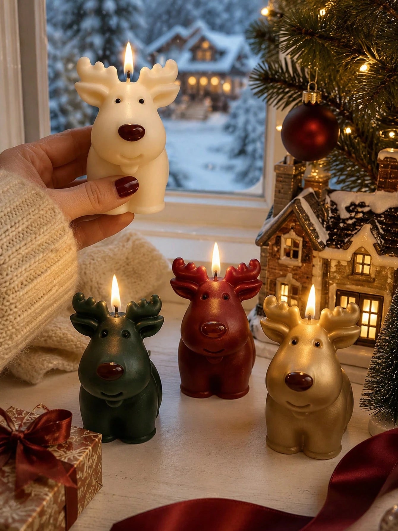Soft Cute Rudolph Reindeer Silicone Candle Mold, 3D Sitting Pose Large Antlers Round Nose Deer Figurine One-Piece Mold, Heat-Resistant Flexible Non-Stick Silicone For Complete Demolding And Repeated C