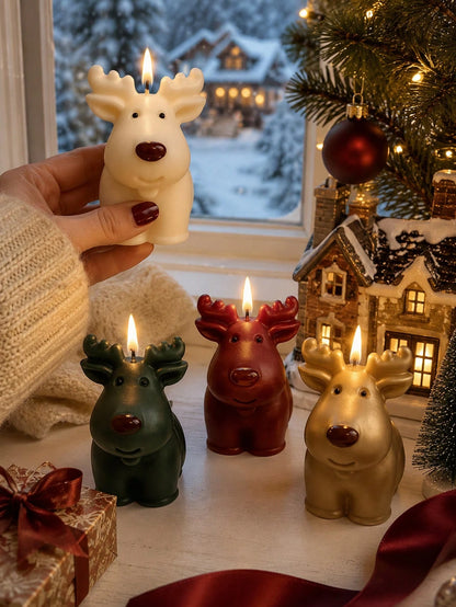 Soft Cute Rudolph Reindeer Silicone Candle Mold, 3D Sitting Pose Large Antlers Round Nose Deer Figurine One-Piece Mold, Heat-Resistant Flexible Non-Stick Silicone For Complete Demolding And Repeated C