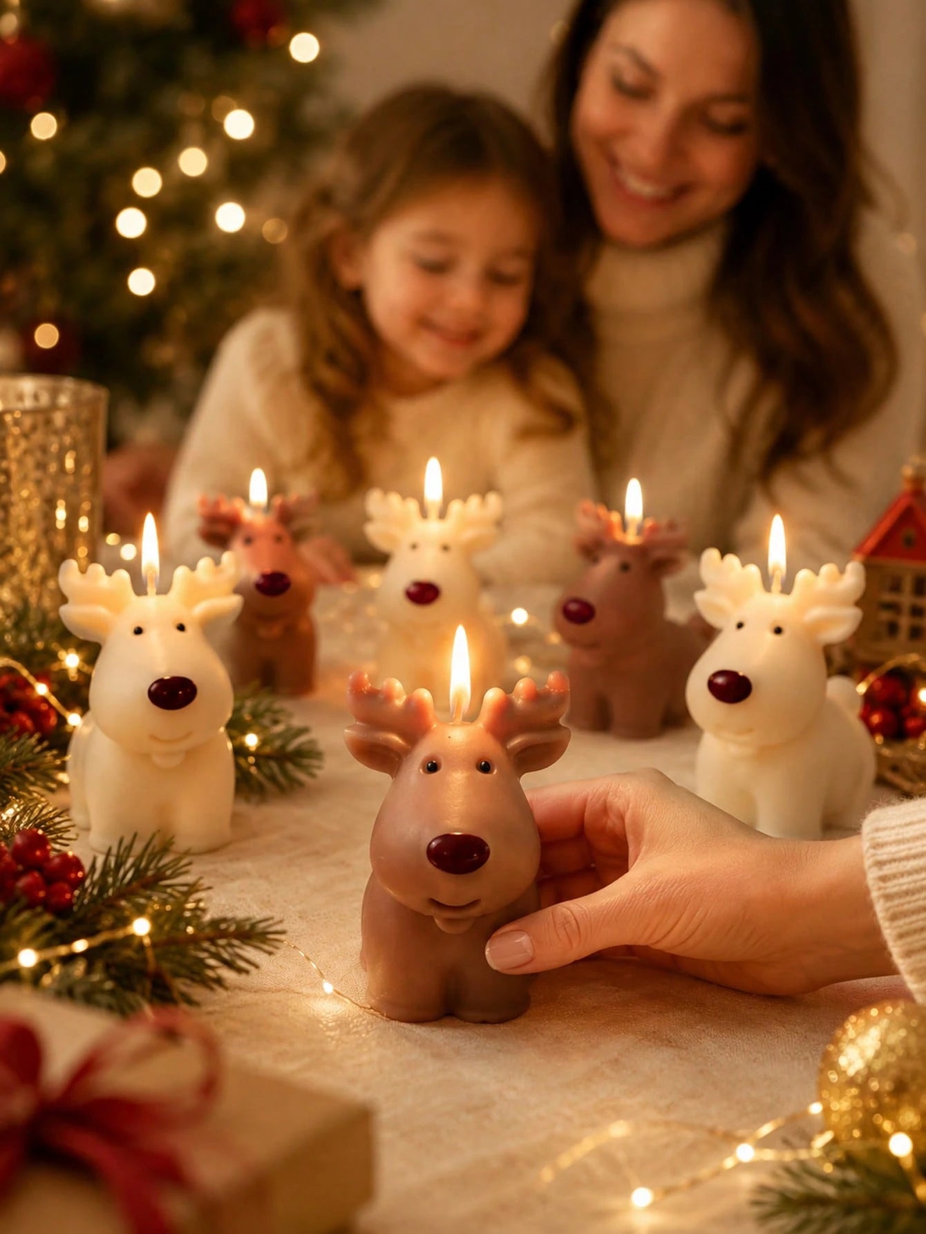 Soft Cute Rudolph Reindeer Silicone Candle Mold, 3D Sitting Pose Large Antlers Round Nose Deer Figurine One-Piece Mold, Heat-Resistant Flexible Non-Stick Silicone For Complete Demolding And Repeated C