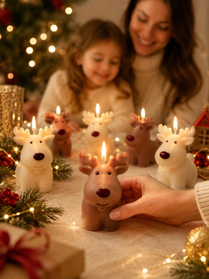 Soft Cute Rudolph Reindeer Silicone Candle Mold, 3D Sitting Pose Large Antlers Round Nose Deer Figurine One-Piece Mold, Heat-Resistant Flexible Non-Stick Silicone For Complete Demolding And Repeated C