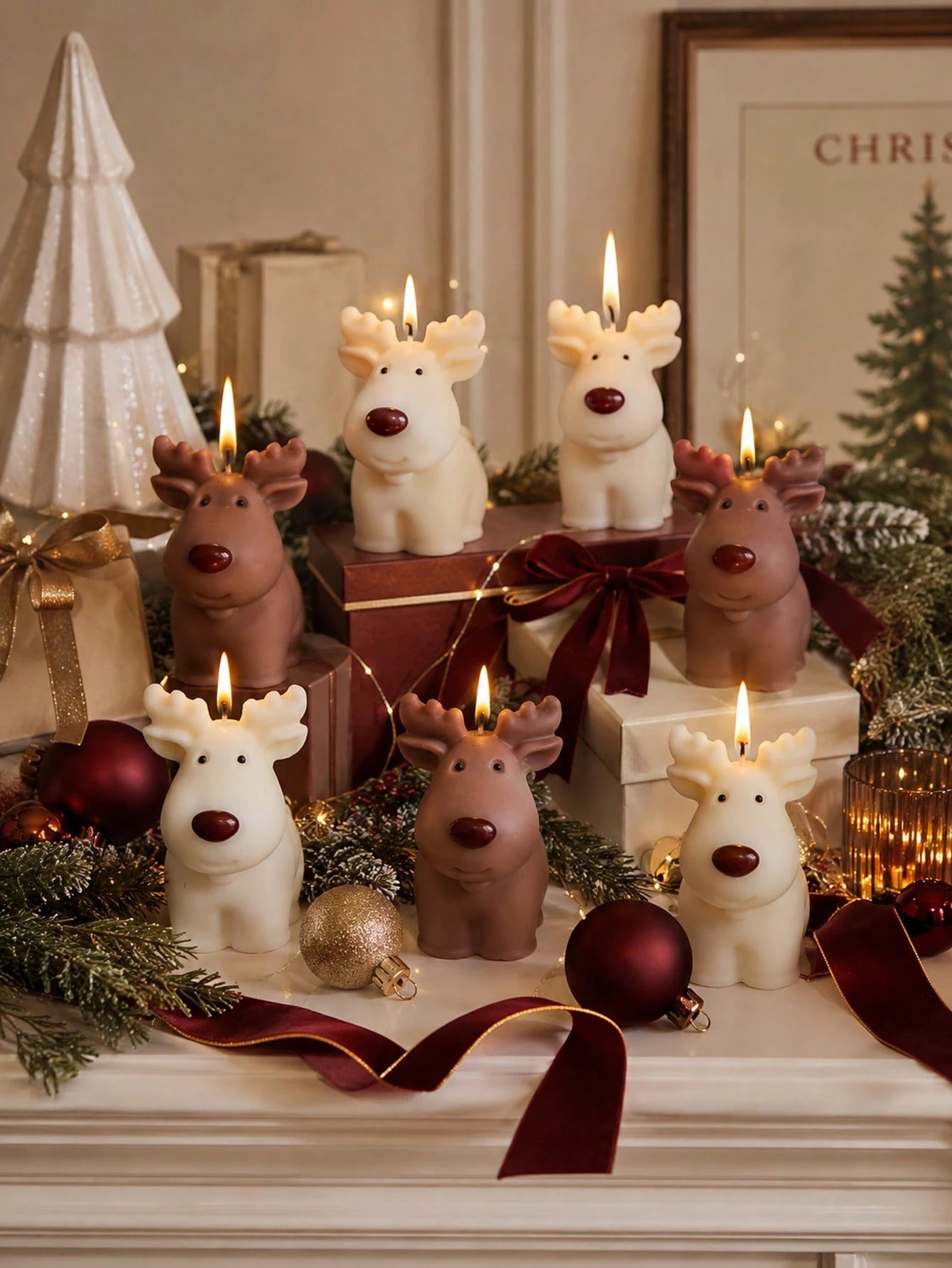 Soft Cute Rudolph Reindeer Silicone Candle Mold, 3D Sitting Pose Large Antlers Round Nose Deer Figurine One-Piece Mold, Heat-Resistant Flexible Non-Stick Silicone For Complete Demolding And Repeated C