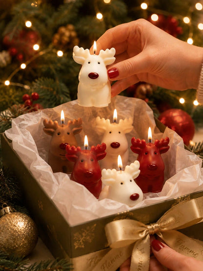Soft Cute Rudolph Reindeer Silicone Candle Mold, 3D Sitting Pose Large Antlers Round Nose Deer Figurine One-Piece Mold, Heat-Resistant Flexible Non-Stick Silicone For Complete Demolding And Repeated C