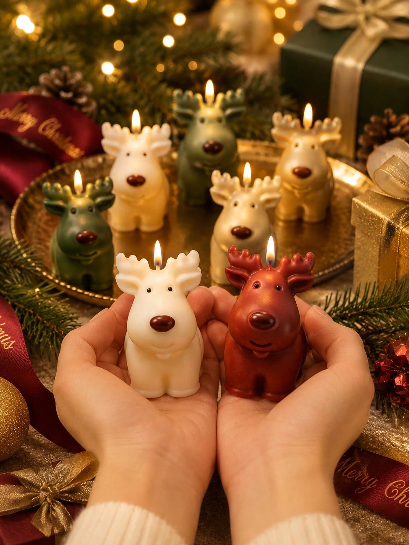 Soft Cute Rudolph Reindeer Silicone Candle Mold, 3D Sitting Pose Large Antlers Round Nose Deer Figurine One-Piece Mold, Heat-Resistant Flexible Non-Stick Silicone For Complete Demolding And Repeated C