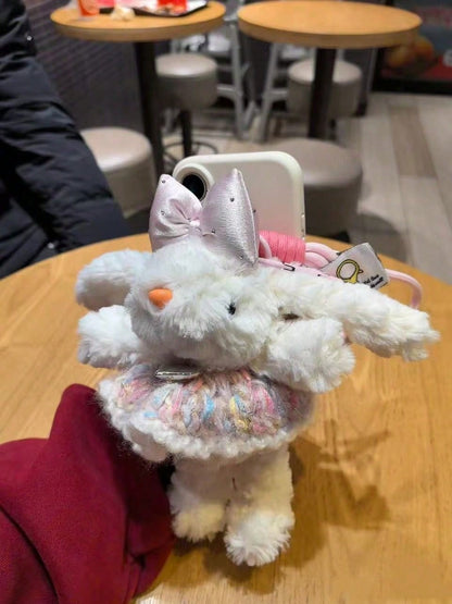 Soft Girl Style Accessories Plush Rabbit Pendant, Floral Dress Drooping Ear Rabbit Keychain, Sweet Girl Style Backpack Charm, Gift For Best Friend, Valentine's Day Gift, Bag Accessories Bag Charm Acce