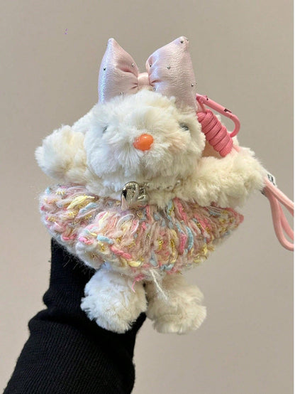 Soft Girl Style Accessories Plush Rabbit Pendant, Floral Dress Drooping Ear Rabbit Keychain, Sweet Girl Style Backpack Charm, Gift For Best Friend, Valentine's Day Gift, Bag Accessories Bag Charm Acce
