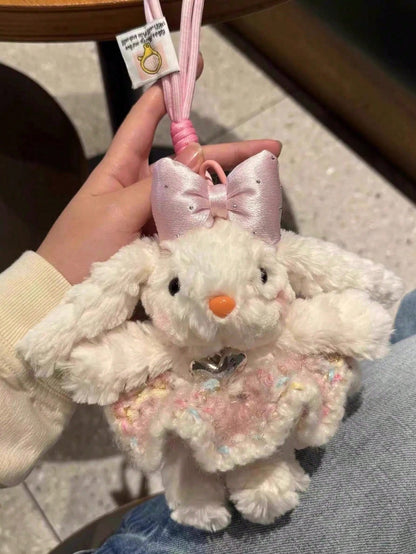 Soft Girl Style Accessories Plush Rabbit Pendant, Floral Dress Drooping Ear Rabbit Keychain, Sweet Girl Style Backpack Charm, Gift For Best Friend, Valentine's Day Gift, Bag Accessories Bag Charm Acce