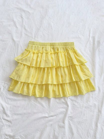 Soleia Women's Cute White Summer Vacation Holiday Mini Skirt,Woven Jacquard Textured Low Waist A-Line Ruffle Hem,Suitable For Party,Date,Beach Cruise