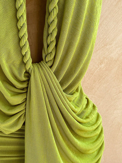 Soleia Women's Solid Color Backless Halter Mini Dress, Suitable For Vacation Beach Party Night Out, Summer Dress, Olive Green Sexy