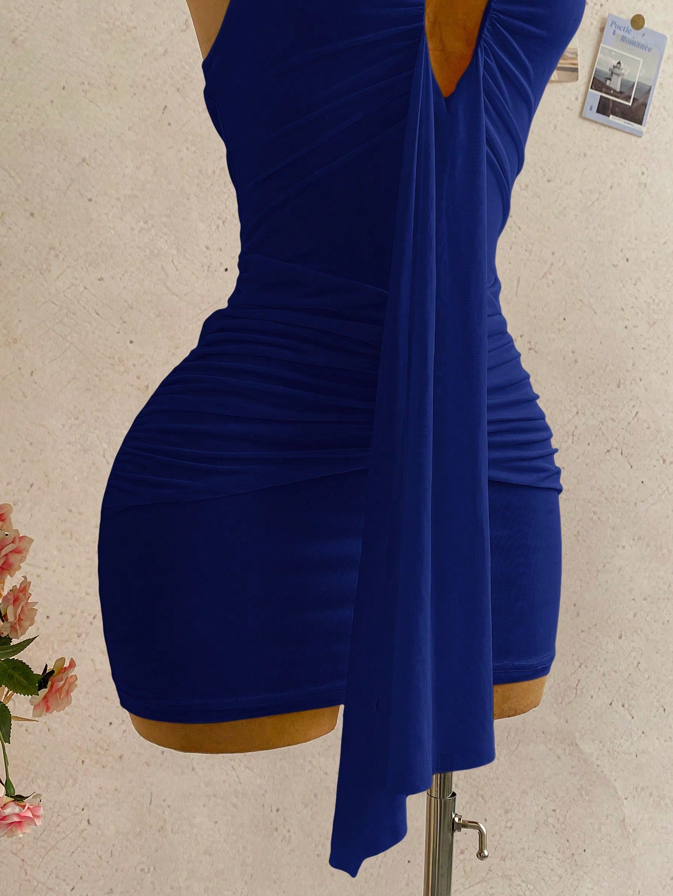 Soleia Women's Solid Color Halter Neck Tie Sexy Date Party Mini Dress,No Chest Padding