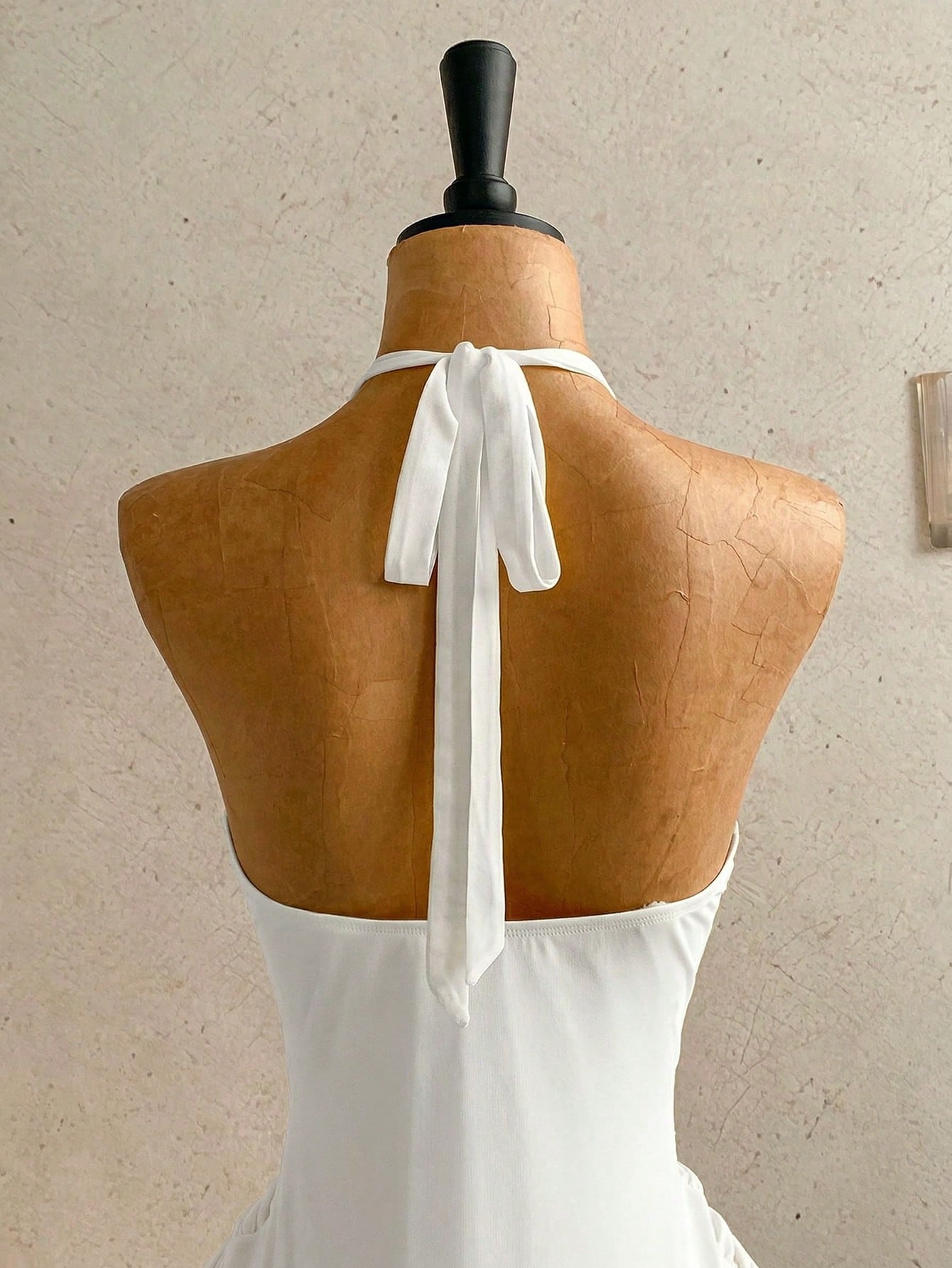 Soleia Women's White Summer V-Neck Tie Strap Backless Ruched Mini Dress,70s Holiday Party Vacation Halter Bodycon Resort Wear One Piece Outfit,Holiday
