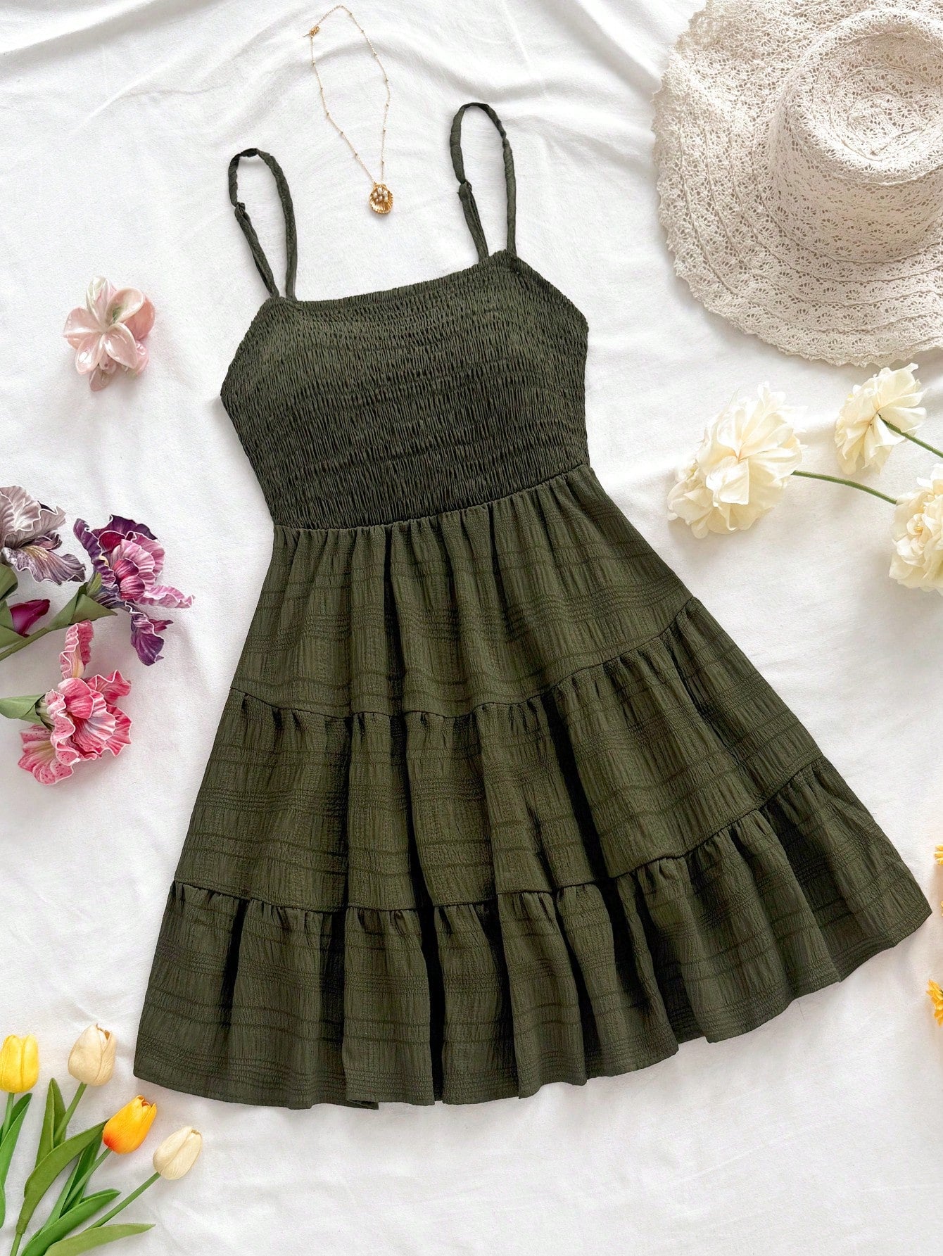 Soleia Women Summer Solid Color Halter Neck Pleated Hem Casual Tank Dress,Sun Dress,Summer Dresses For Women