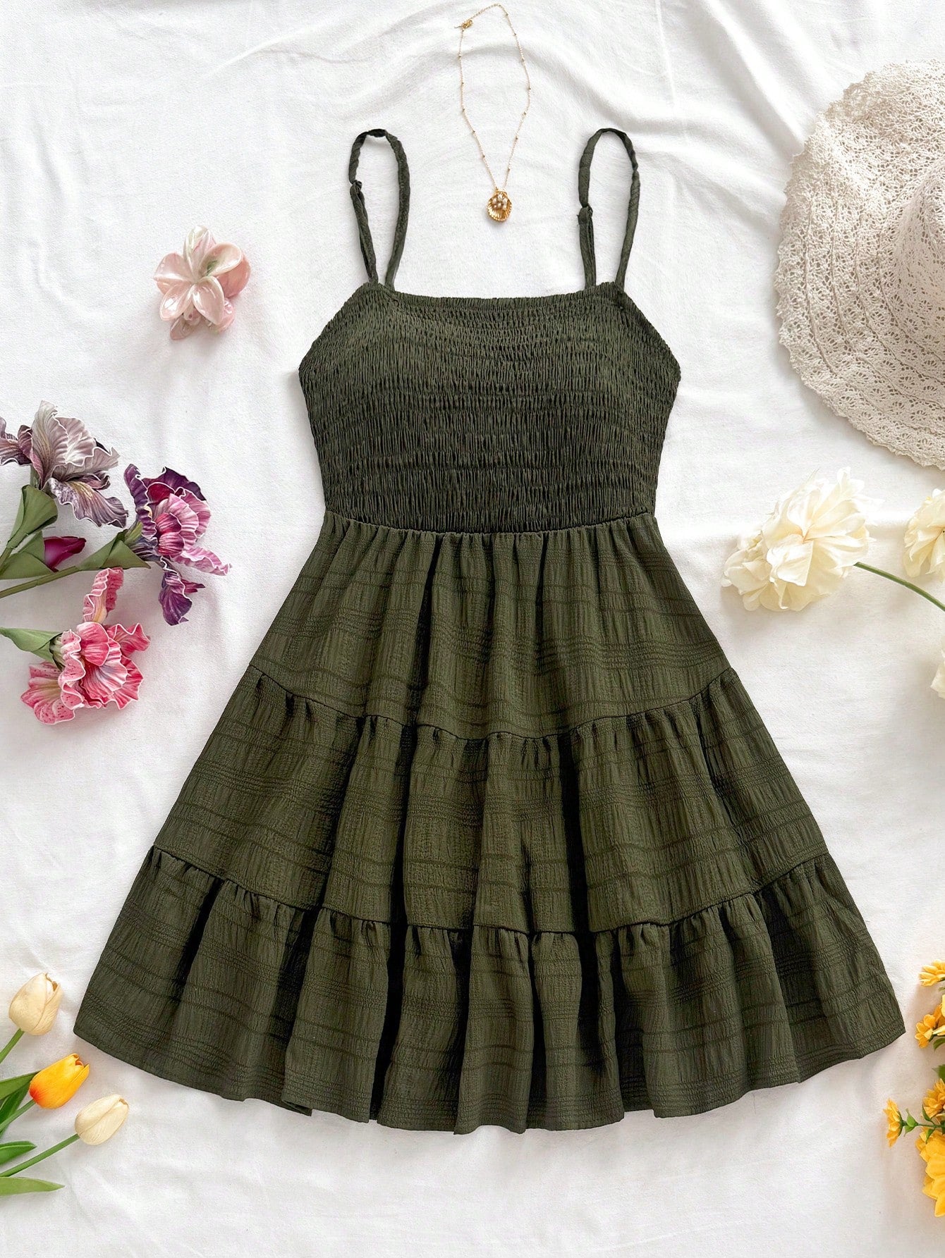 Soleia Women Summer Solid Color Halter Neck Pleated Hem Casual Tank Dress,Sun Dress,Summer Dresses For Women