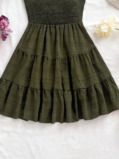 Soleia Women Summer Solid Color Halter Neck Pleated Hem Casual Tank Dress,Sun Dress,Summer Dresses For Women