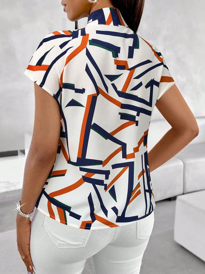 SOLERSUN Blue Bow Tie Blouse For Women, Suitable For Commuting And Casual Wear, Perfect For Spring And Summer, Ideal For Teachers.