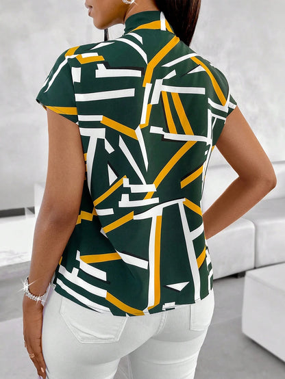 SOLERSUN Blue Bow Tie Blouse For Women, Suitable For Commuting And Casual Wear, Perfect For Spring And Summer, Ideal For Teachers.