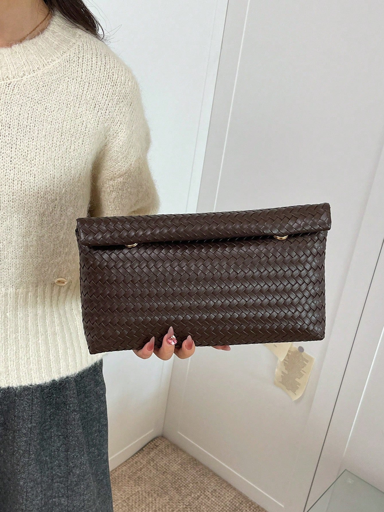 Solid Color PU Leather Lightweight Large Capacity Flap Magnetic Closure Small Square Bag, Multi-Functional Party Evening Bag, Suitable For Women