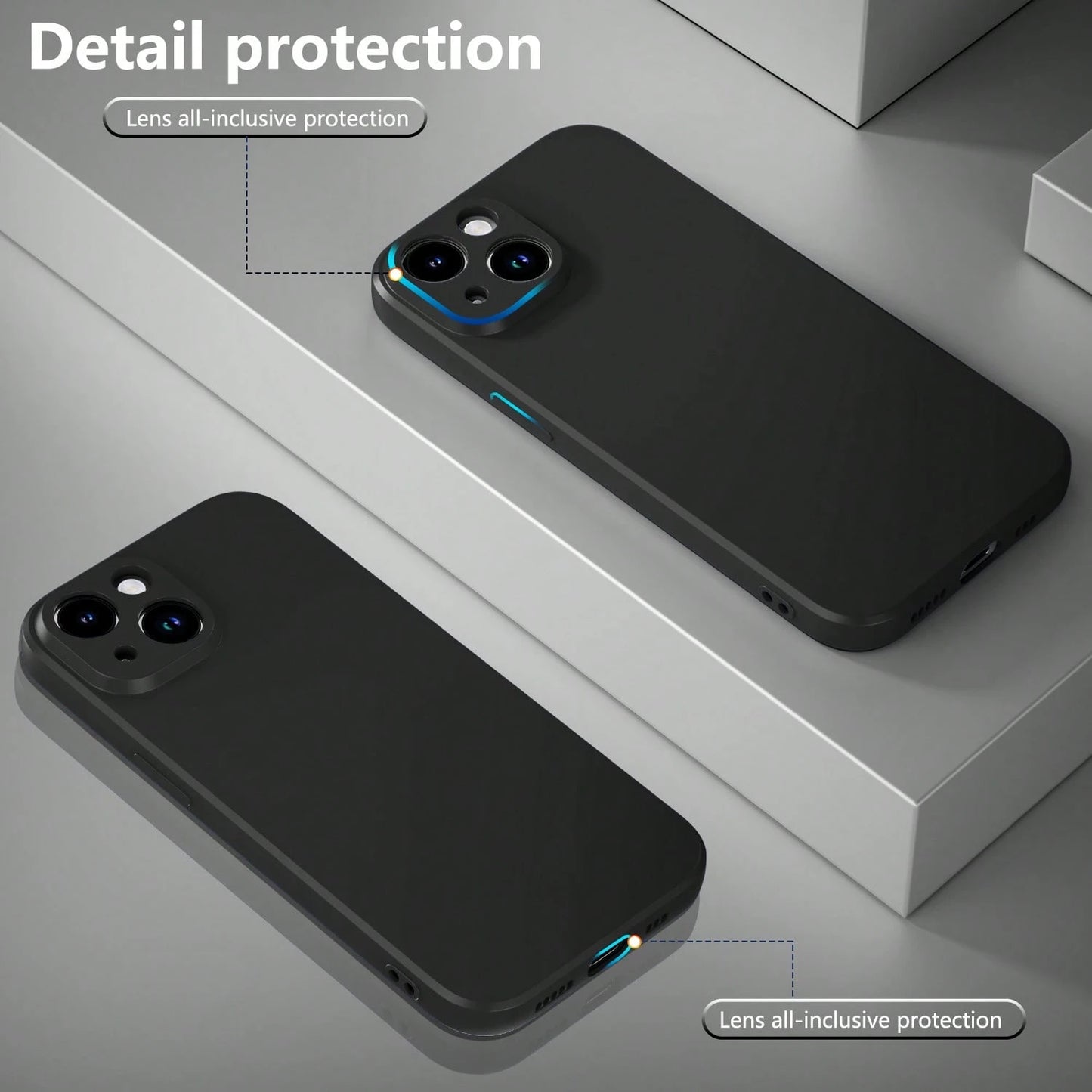 Solid Color Silicone Luxury Black Shockproof Solid Black Luxury Liquid Silicone 1pc Luxury Liquid Silicone Shockproof Phone Premium Case Compatible With IPhone 16, 14, 13, 12, 11, 15 Pro Max, Also Com