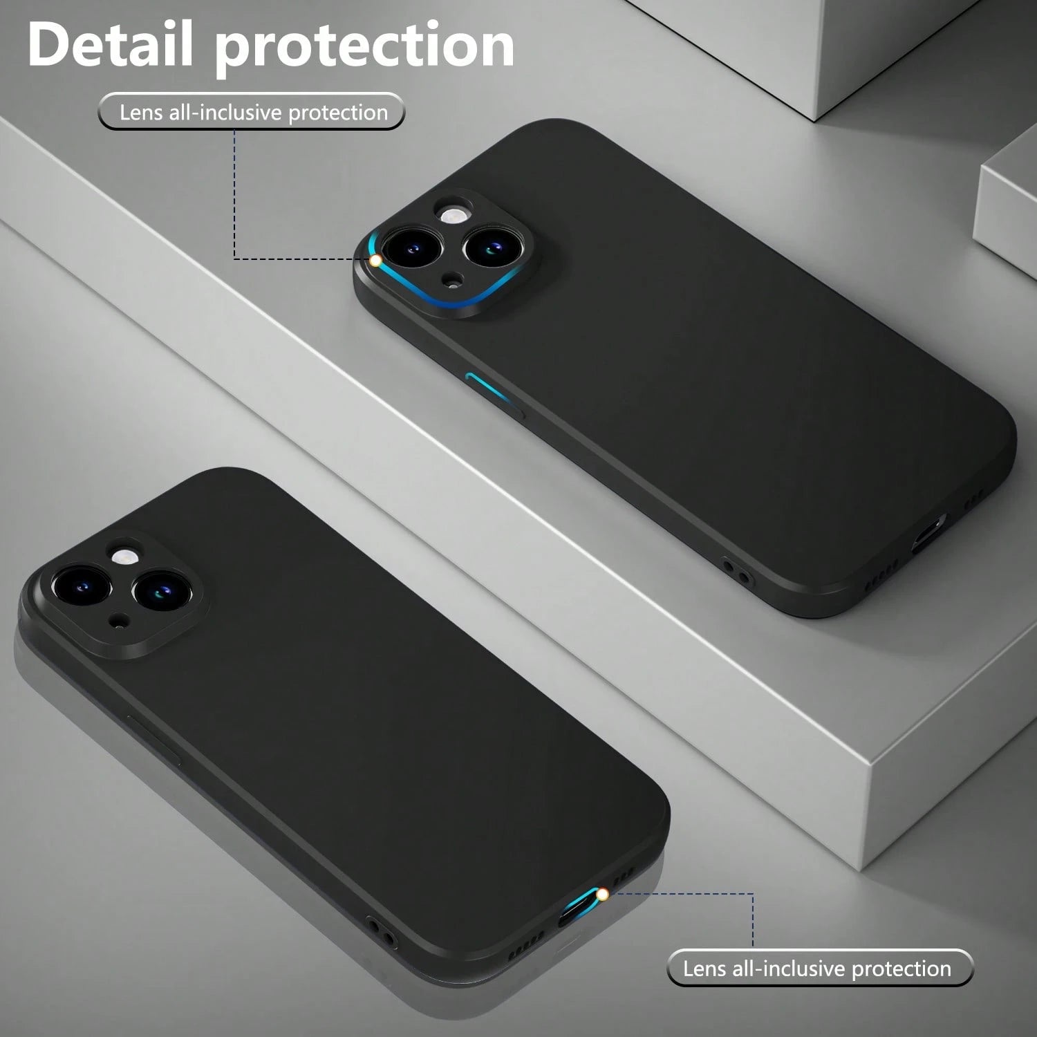 Solid Color Silicone Luxury Black Shockproof Solid Black Luxury Liquid Silicone 1pc Luxury Liquid Silicone Shockproof Phone Premium Case Compatible With IPhone 16, 14, 13, 12, 11, 15 Pro Max, Also Com