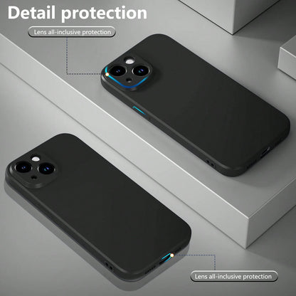 Solid Color Silicone Luxury Black Shockproof Solid Black Luxury Liquid Silicone 1pc Luxury Liquid Silicone Shockproof Phone Premium Case Compatible With IPhone 16, 14, 13, 12, 11, 15 Pro Max, Also Com