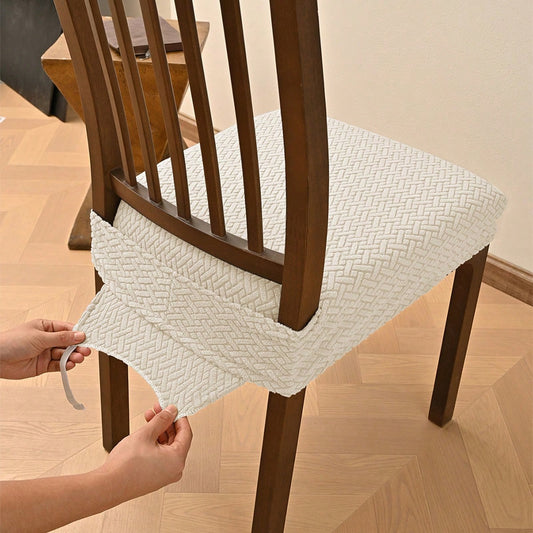 Solid Jacquard Stretch Dining Chair Covers With Elastic Straps| Universal Fit Decorative Seat Protector| Chair Covers Forros Para Sillas Cojines Para Sillas