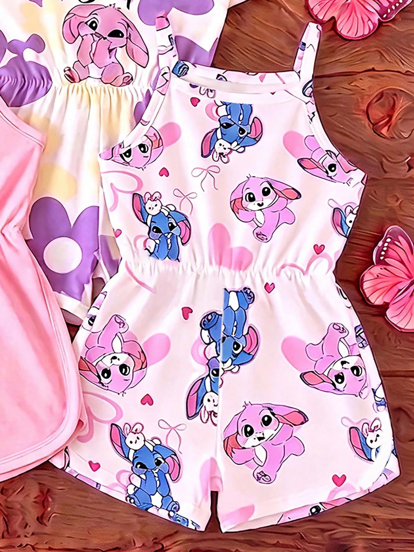 Souflis Souflis Girls' Summer Cartoon Cami Romper Blind Box, 4 Styles Randomly Sent, Soft Cute 1pc, New Round Neck Casual Romper For Baby Girls White Hot Pink