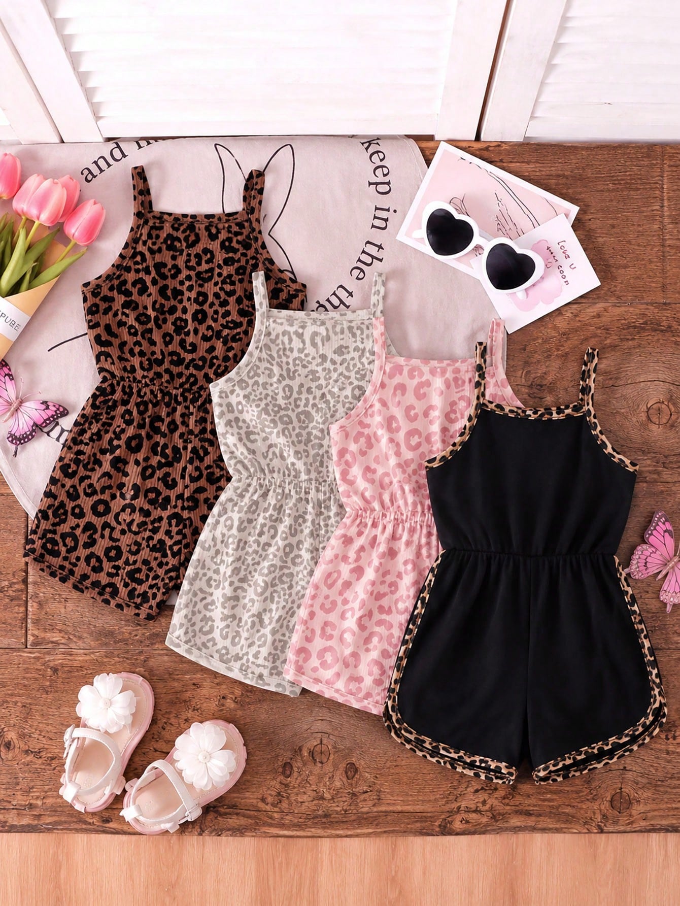 Souflis Souflis Girls' Summer Cartoon Cami Romper Blind Box, 4 Styles Randomly Sent, Soft Cute 1pc, New Round Neck Casual Romper For Baby Girls White Hot Pink