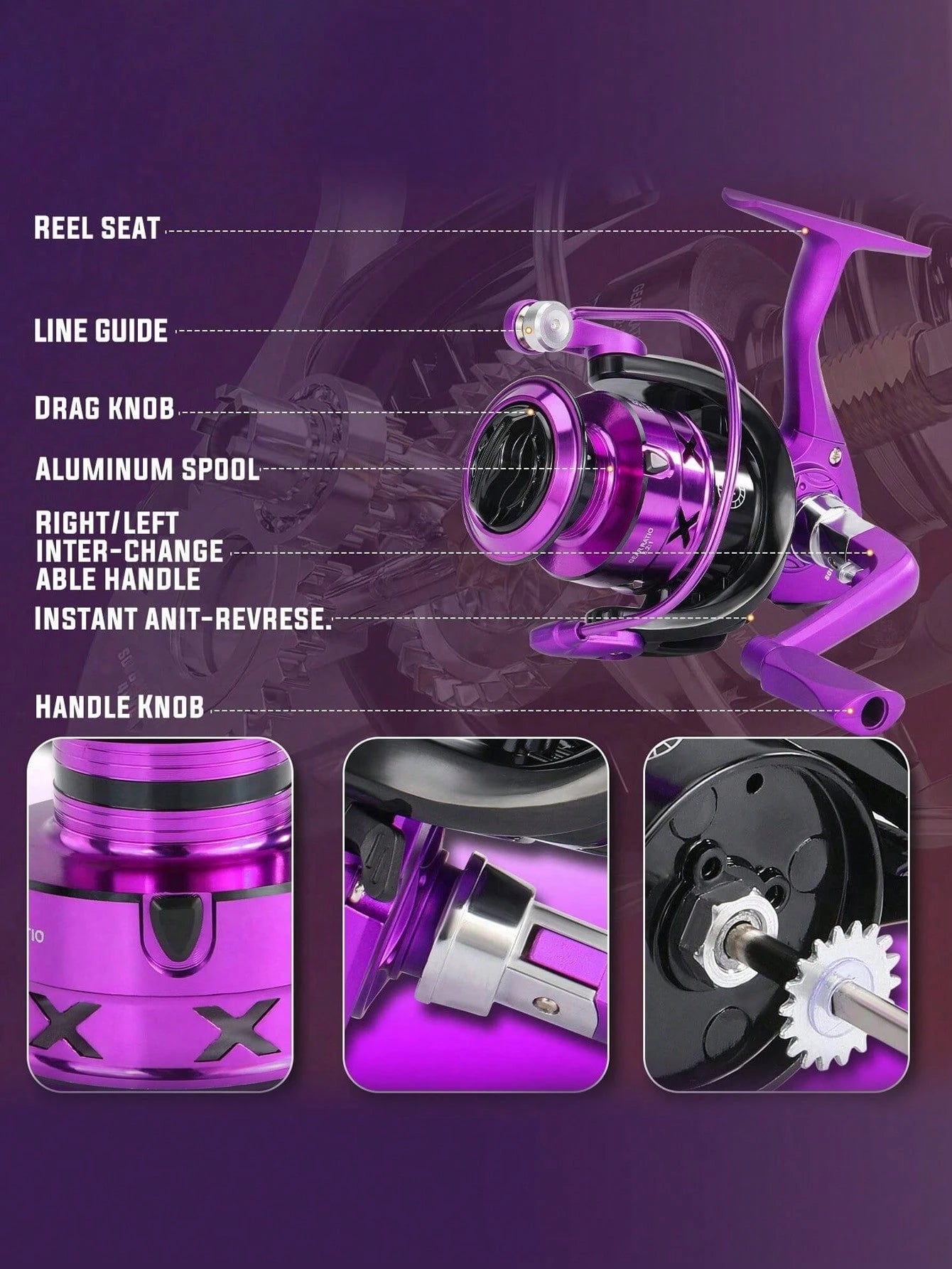 SOUGAYILANG 1Pc Spinning Fishing Reel Aluminum Spool 1000-7000 Series 5.2:1 Gear Ratio Right/Left Inter-Changeable Folding Handle Suitable For Saltwater Fishing Tools