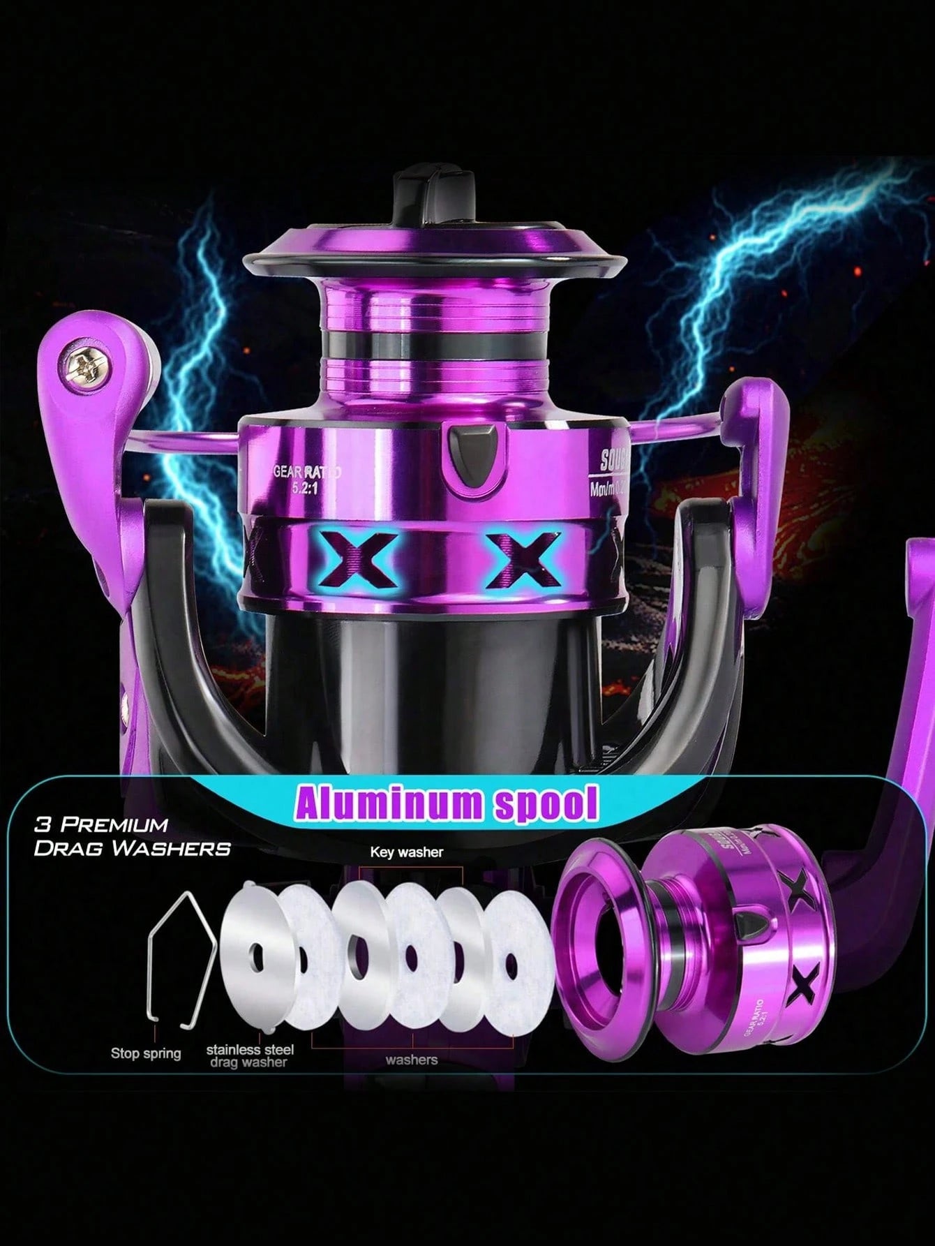 SOUGAYILANG 1Pc Spinning Fishing Reel Aluminum Spool 1000-7000 Series 5.2:1 Gear Ratio Right/Left Inter-Changeable Folding Handle Suitable For Saltwater Fishing Tools
