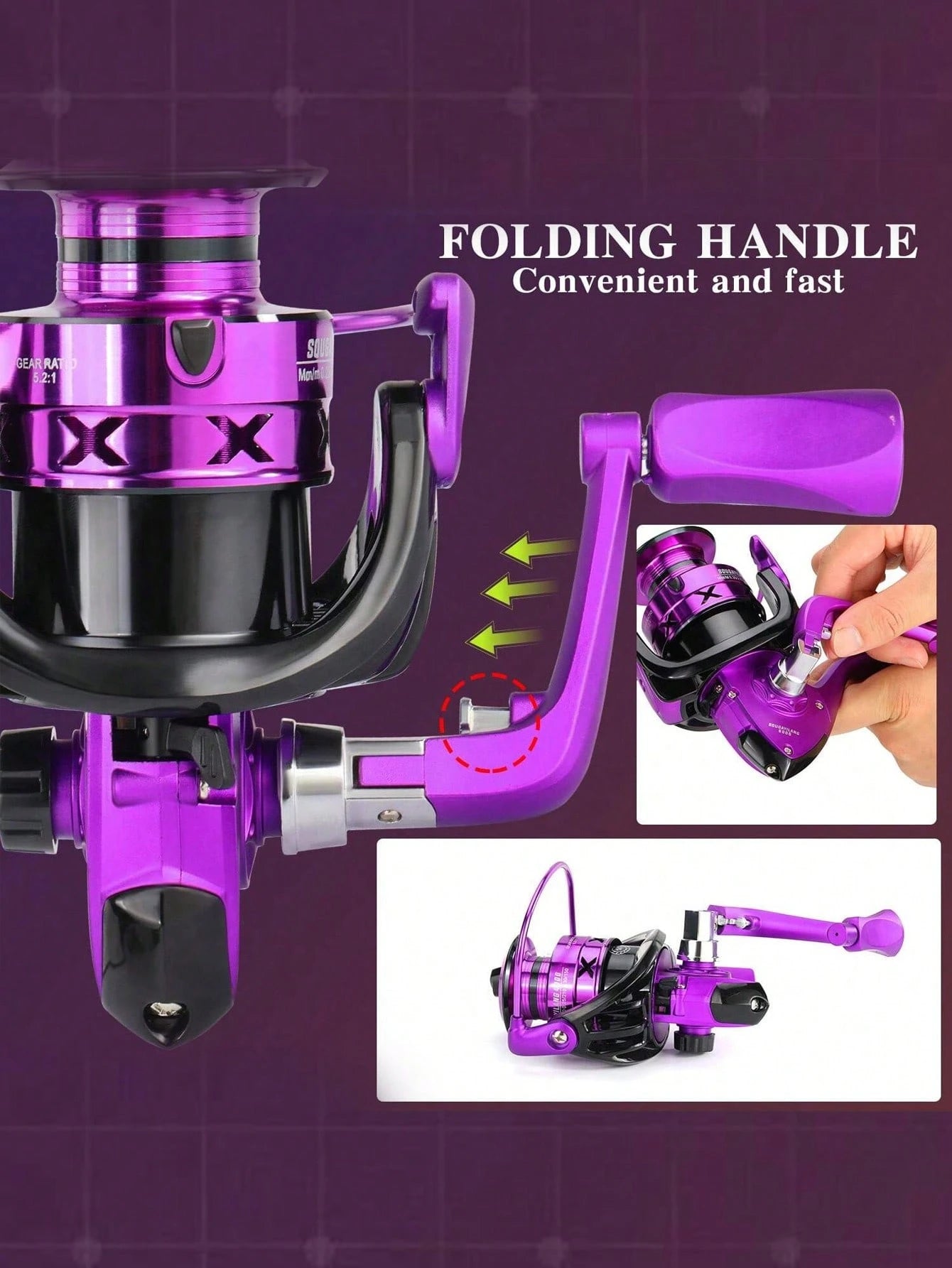 SOUGAYILANG 1Pc Spinning Fishing Reel Aluminum Spool 1000-7000 Series 5.2:1 Gear Ratio Right/Left Inter-Changeable Folding Handle Suitable For Saltwater Fishing Tools