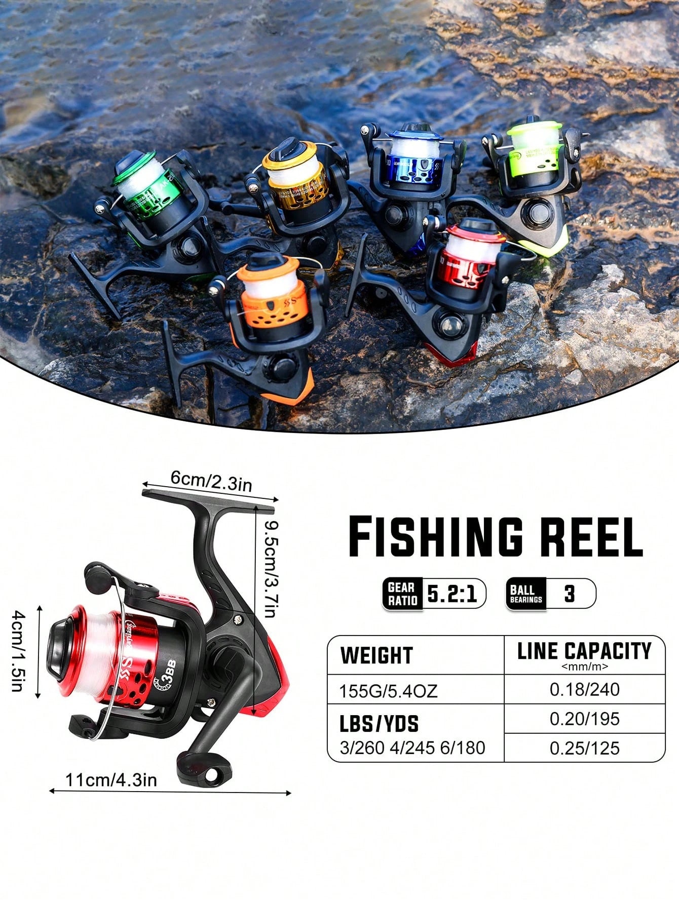 SOUGAYILANG 3BB Foldable Fishing Reel- 5.2:1 Gear Ratio, Interchangeable Handle, Stainless Steel Shaft & Precision Ball Bearings