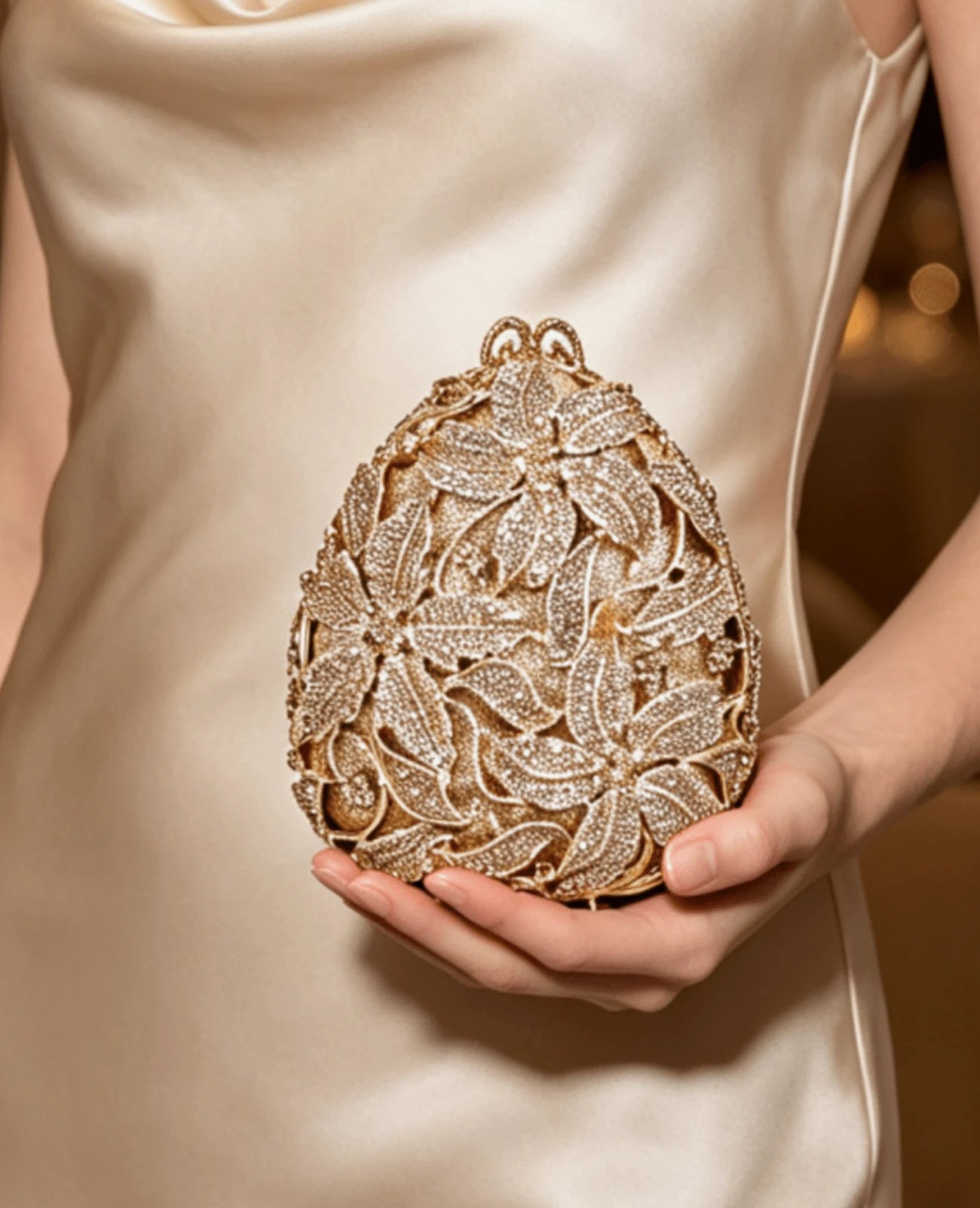 Sparkling 3D Egg Evening Bag Luxury Floral Rhinestone Clutch Bag Formal Crystal Bridal Handbag For Party Cocktail